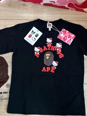 A Bathing Ape x Hello Kitty Black Graphic Kids Tee